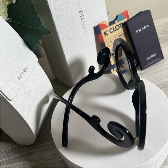 💎 PRADA NEW Women Round SPR27N 1AB-5W1 Gloss black; Gray POLARIZED sunglasses - Picture 14 of 15